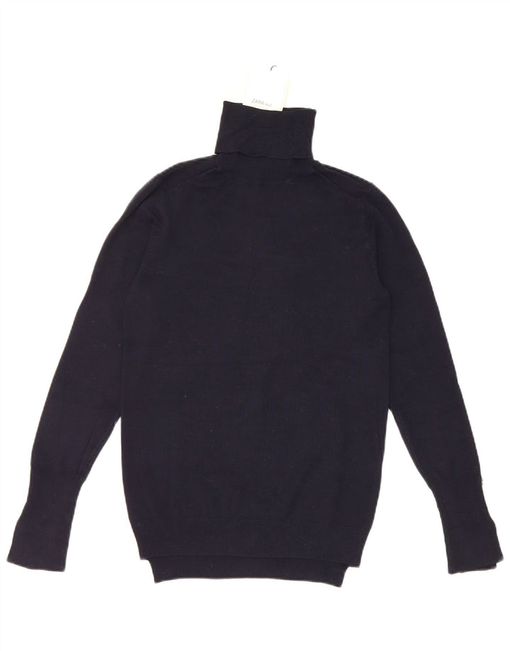 Maglione maglione a collo alto da donna Zara UK 12 viscosa blu navy medio