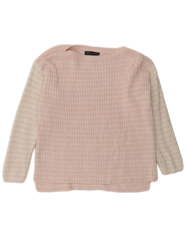 Maglione maglione con scollo a barca da donna Marks & Spencer UK 14 a righe rosa medio
