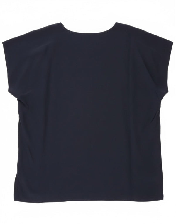 Top camicetta senza maniche vintage da donna UK 20 2XL seta blu navy