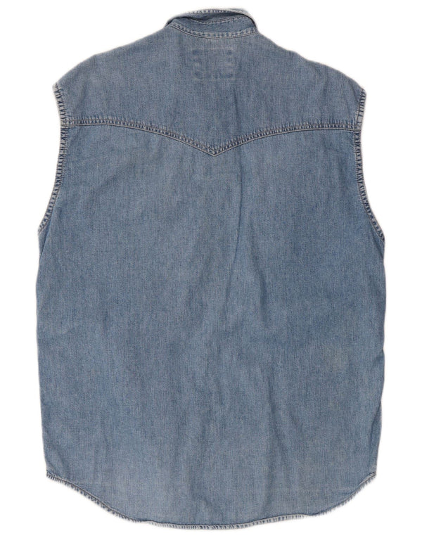 Wrangler Mens Western Sleeveless Denim Shirt 2XL Blue Cotton