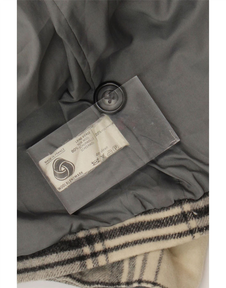 Cappotto vintage da donna UK 14 in lana vergine a quadri grigio medio
