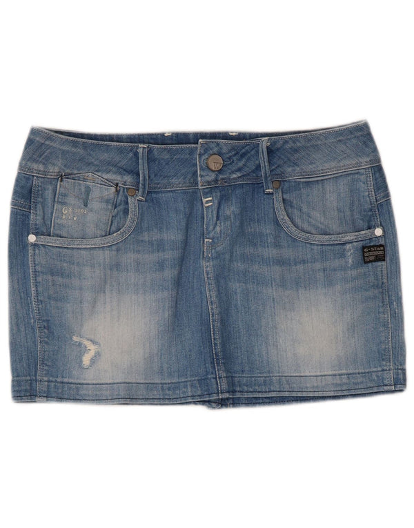 Gonna in denim invecchiato a vita bassa da donna G-Star W27 piccolo cotone blu