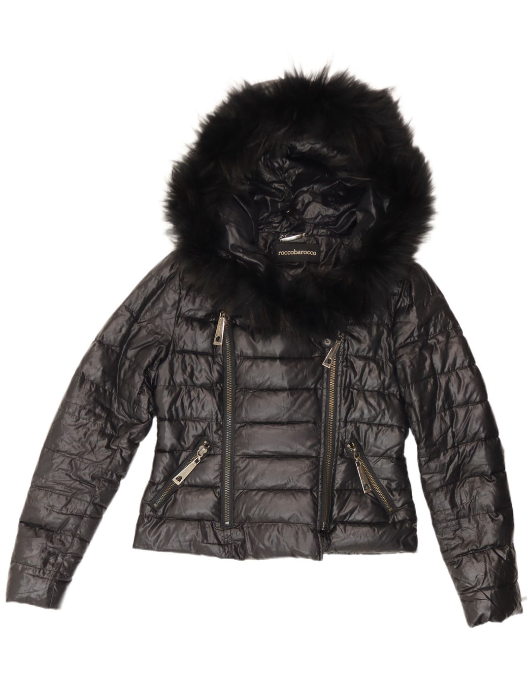 Piumino Donna con Cappuccio Roccobarocco IT 44 Medium Nero Poliestere