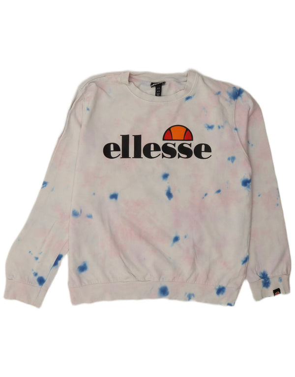 Felpa grafica da donna Ellesse Maglione UK 12 Medium White Tie Dye Cotton
