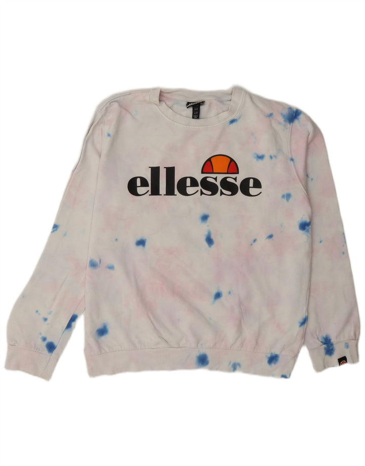 Felpa grafica da donna Ellesse Maglione UK 12 Medium White Tie Dye Cotton