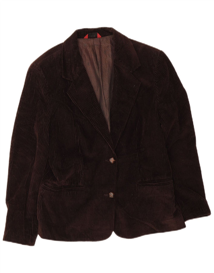 Giacca blazer in velluto a coste a 2 bottoni da donna Sisley UK 16 grande cotone marrone