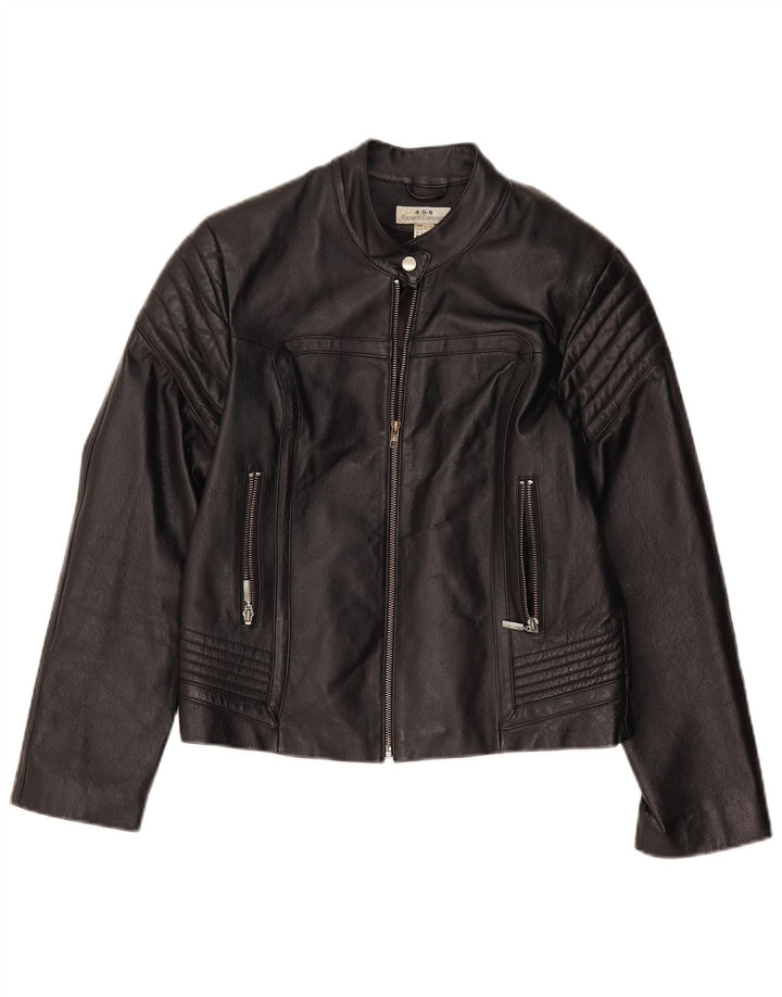 Giacca in pelle da motociclista da donna VINTAGE UK 8 piccola in pelle nera