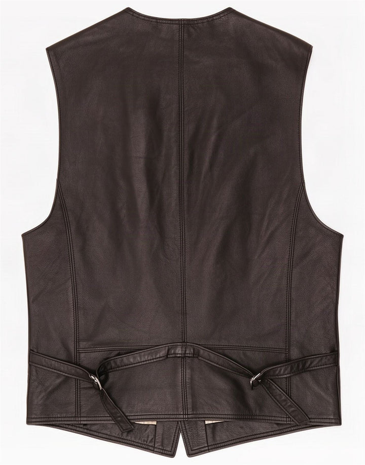Gilet in pelle da uomo vintage medio nero