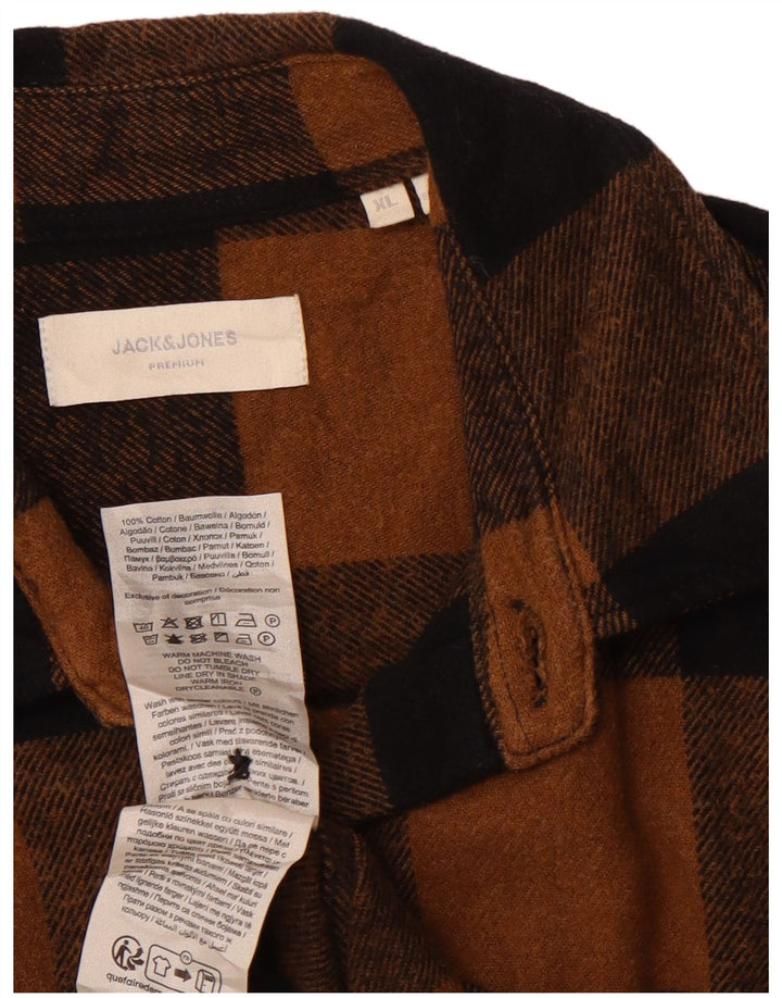 JACK & JONES Camicia da uomo in flanella XL in cotone a quadri marrone