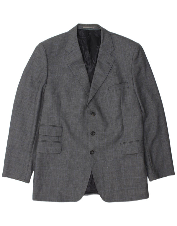 Giacca blazer da uomo a 3 bottoni AQUASCUTUM UK 48 4XL lana a quadri grigia