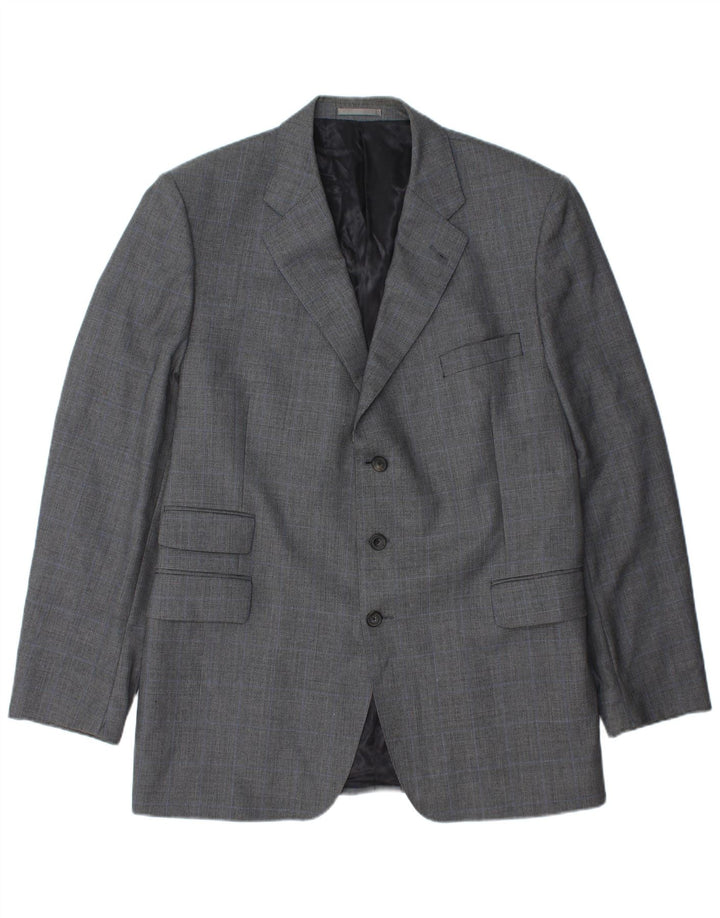 Giacca blazer da uomo a 3 bottoni AQUASCUTUM UK 48 4XL lana a quadri grigia
