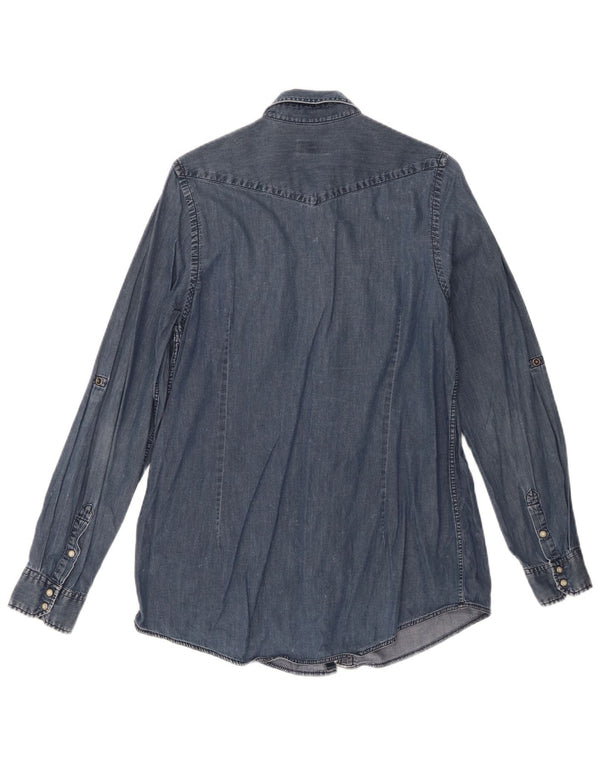 Camicia di jeans da donna Topshop UK 10 piccola cotone blu navy