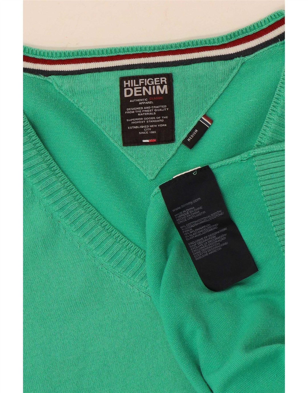 Maglione maglione con scollo a V da uomo Tommy Hilfiger in cotone verde medio