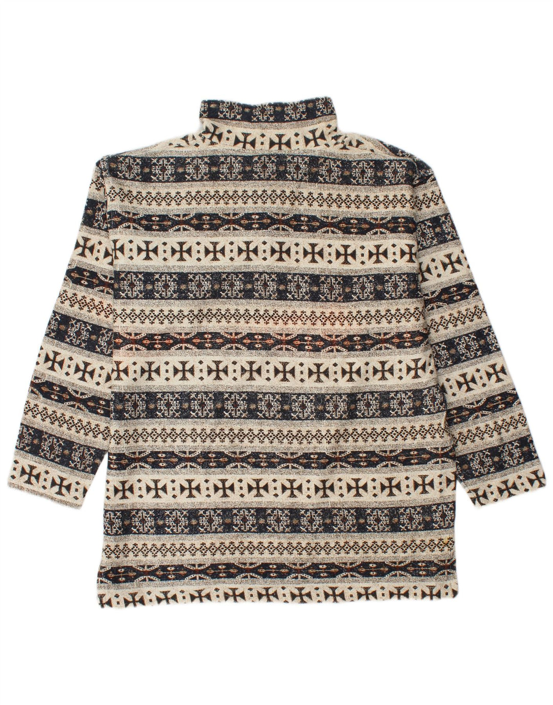 Felpa da uomo VINTAGE con zip e collo, maglione grande, cotone Fair Isle beige