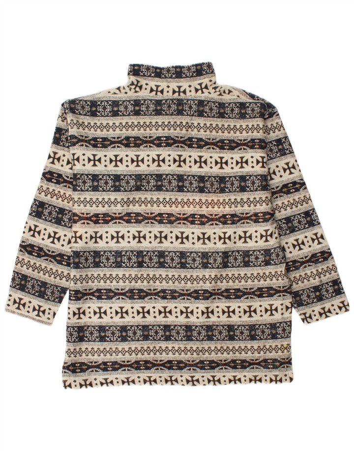 Felpa da uomo VINTAGE con zip e collo, maglione grande, cotone Fair Isle beige