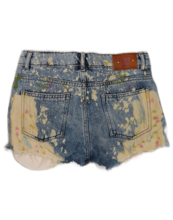 Pantaloncini di jeans Zara per ragazze lavaggio acido 7-8 anni W24 cotone tie dye blu