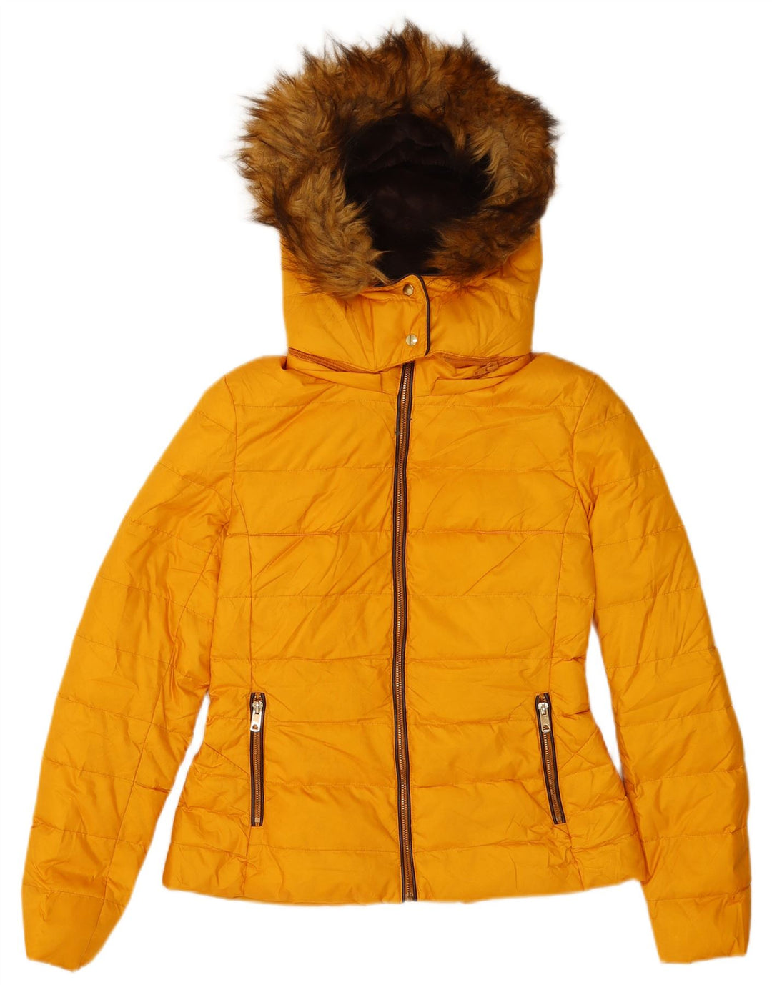 Giacca imbottita con cappuccio da donna Zara UK 10 piccola gialla in poliestere
