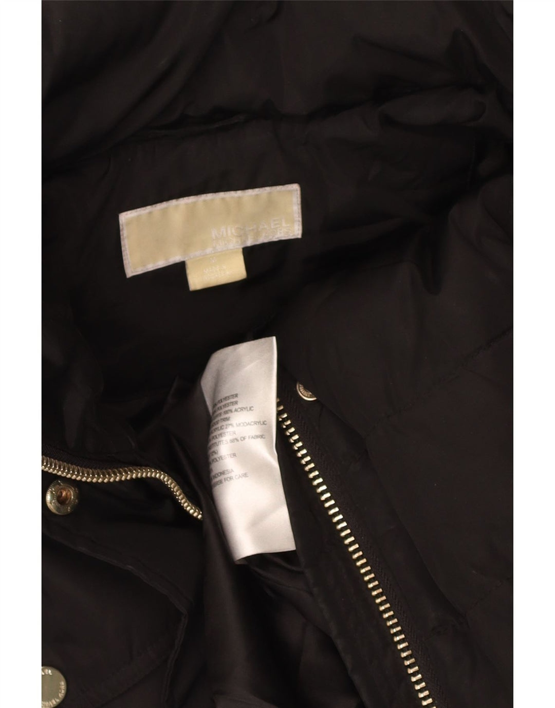 Cappotto imbottito con cappuccio da donna Michael Kors UK 14 poliestere nero medio