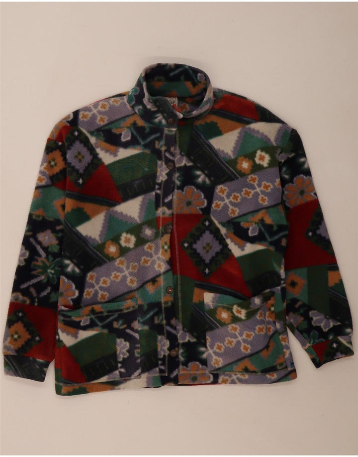 Giacca in pile vintage da donna UK 14 media multicolore geometrica