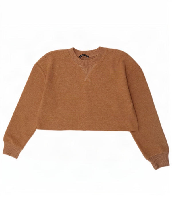 Felpa corta da donna Zara UK 14 Poliestere beige medio