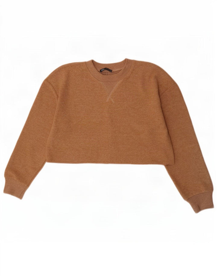 Felpa corta da donna Zara UK 14 Poliestere beige medio