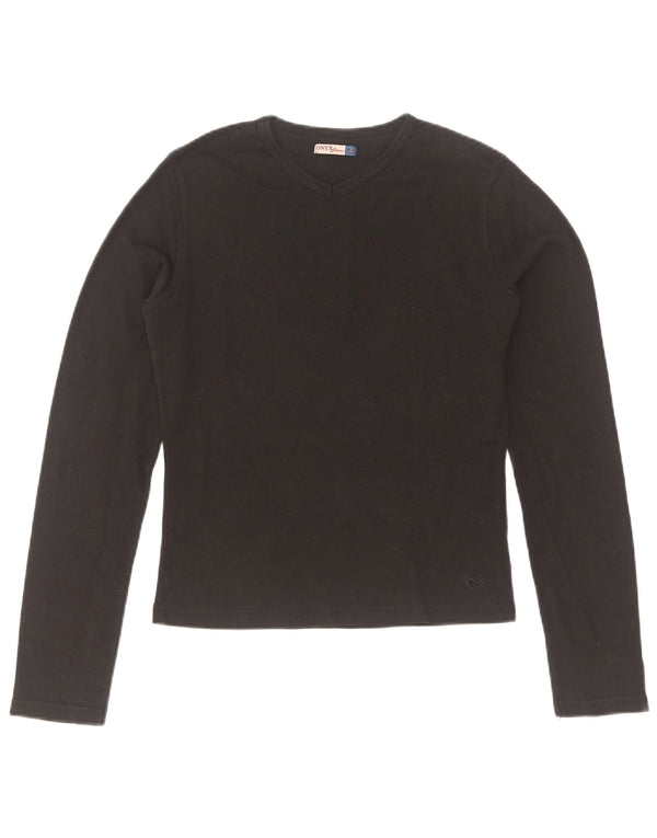 Top corto da donna Onyx manica lunga UK 14 grande cotone nero