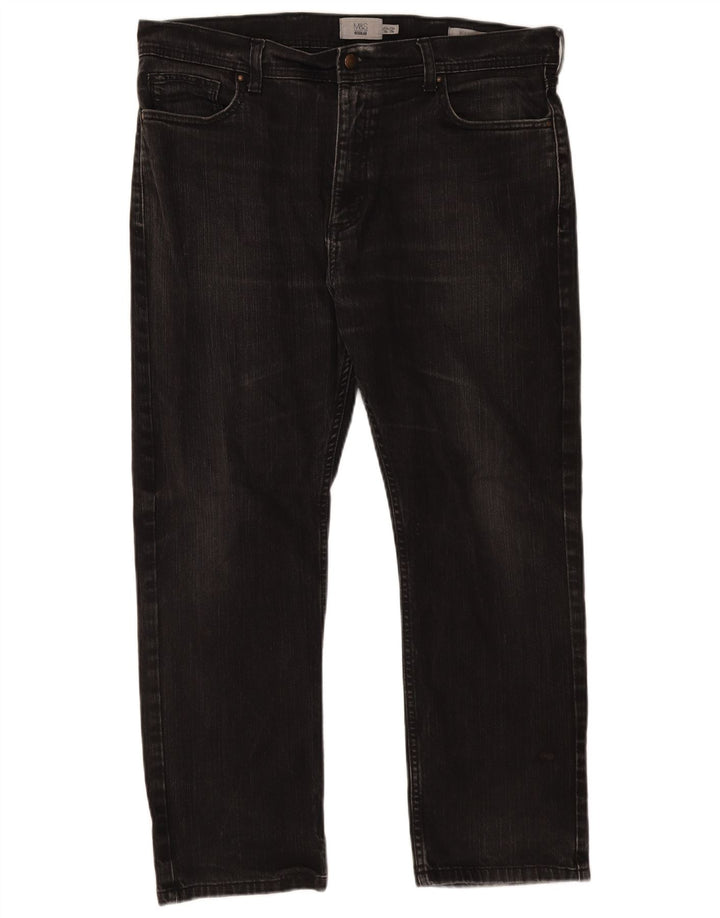 Jeans dritti regolari da uomo Marks & Spencer W38 L29 cotone nero