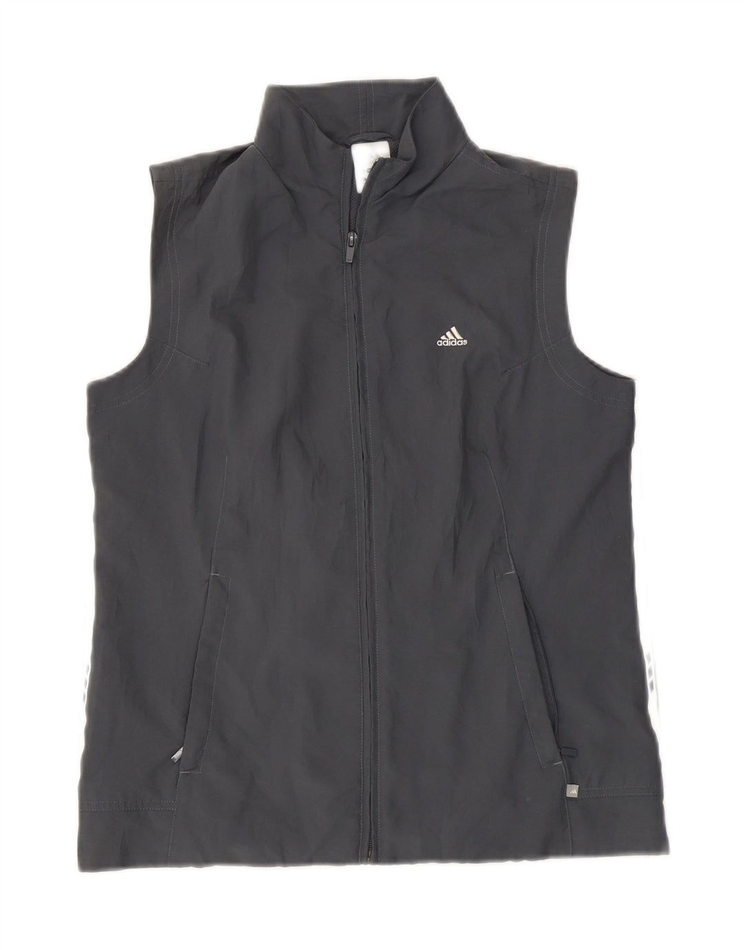 Giacca da ginnastica senza maniche da donna Adidas UK 12 Poliestere grigio medio
