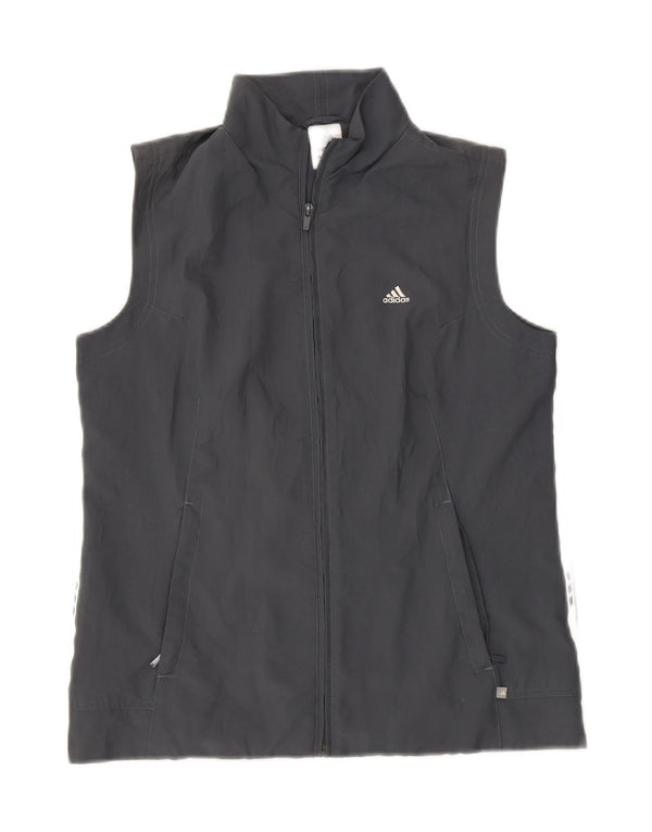Giacca da ginnastica senza maniche da donna Adidas UK 12 Poliestere grigio medio