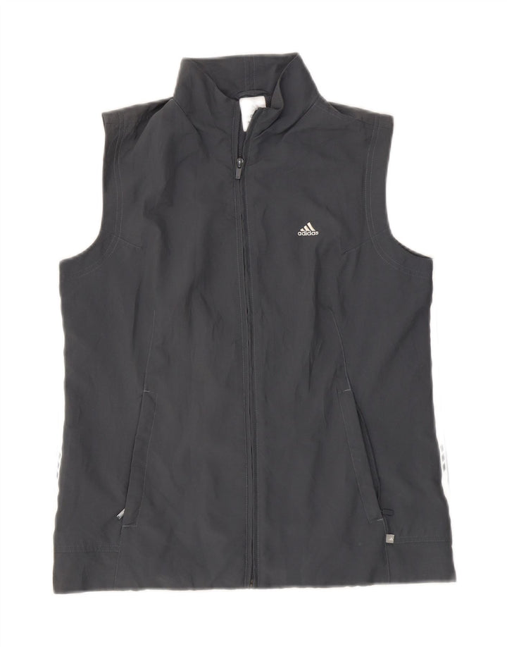 Giacca da ginnastica senza maniche da donna Adidas UK 12 Poliestere grigio medio