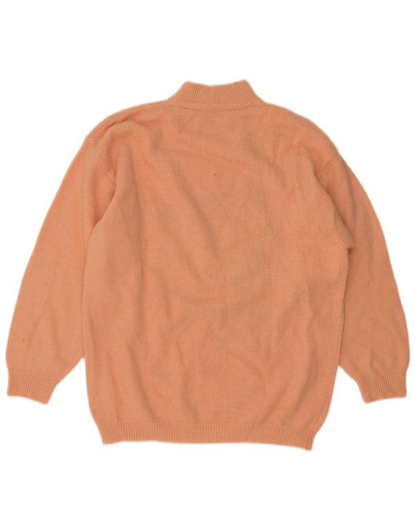 Maglione da donna vintage con collo a tartaruga grafico UK 16 Grande motivo floreale rosa