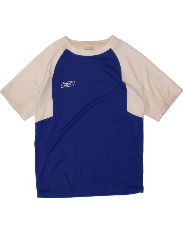 REEBOK Boys T-Shirt Top 9-10 Years Medium  Blue Colourblock Polyester Vintage Reebok and Second-Hand Reebok from Messina Hembry 