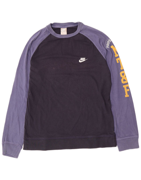 Top grafico da uomo Nike manica lunga UK 39/41 medio blu navy