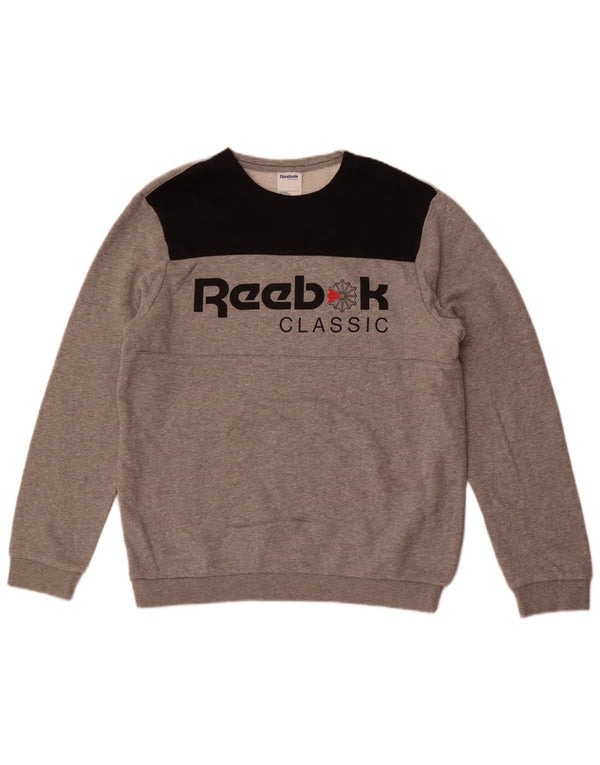 Felpa grafica classica da uomo Reebok, maglione color grigio medio