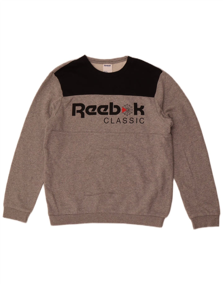 Felpa grafica classica da uomo Reebok, maglione color grigio medio