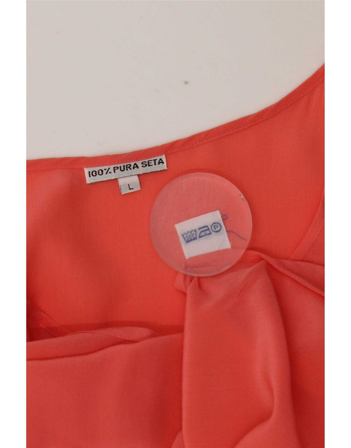 Top camicetta senza maniche vintage da donna UK 14 grande seta arancione