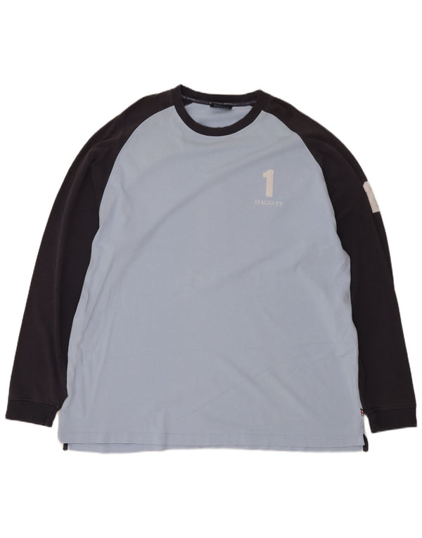 Top grafico da uomo Hackett a maniche lunghe 2XL in cotone color block blu