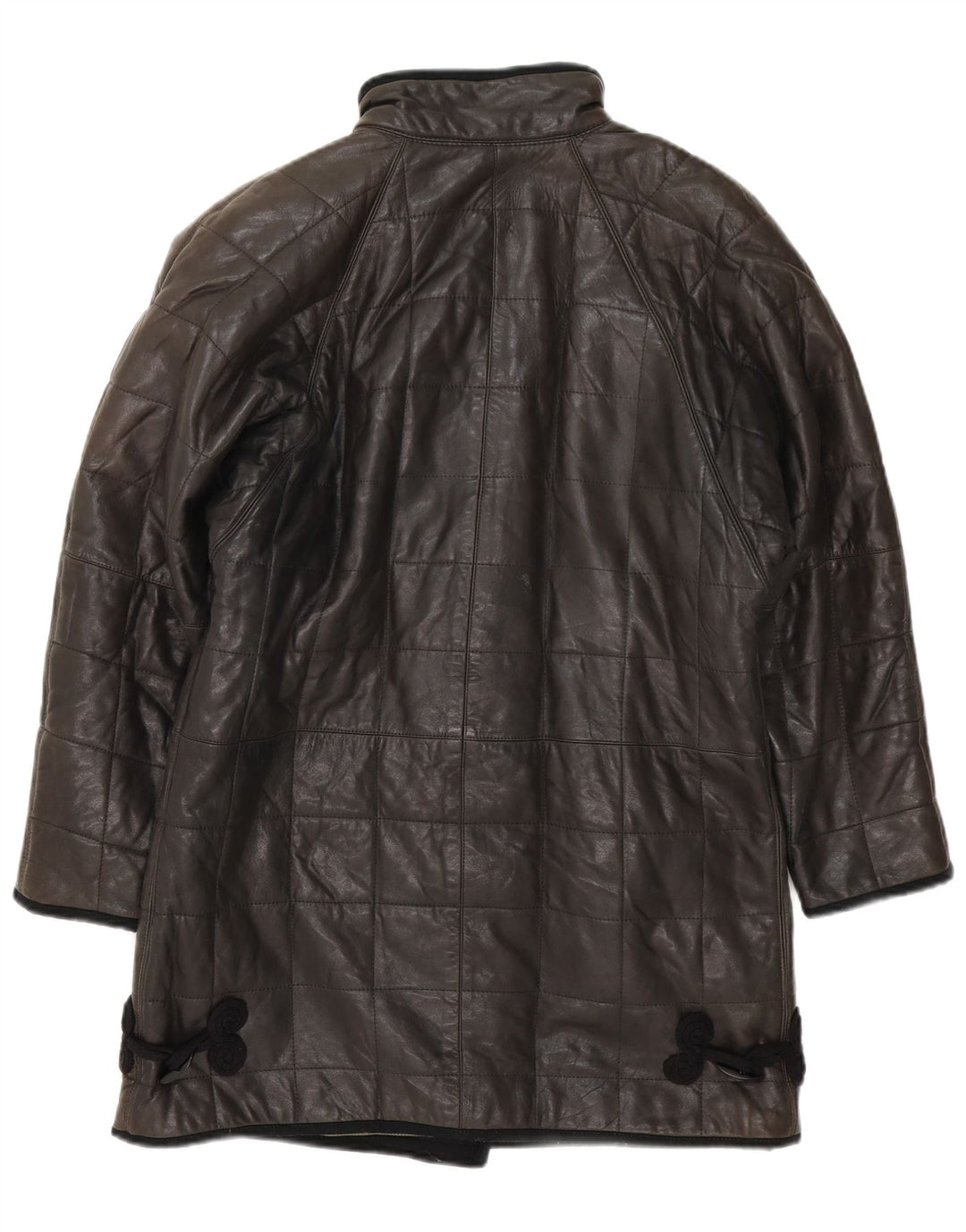 Cappotto in pelle imbottito da donna vintage UK 12 medio nero