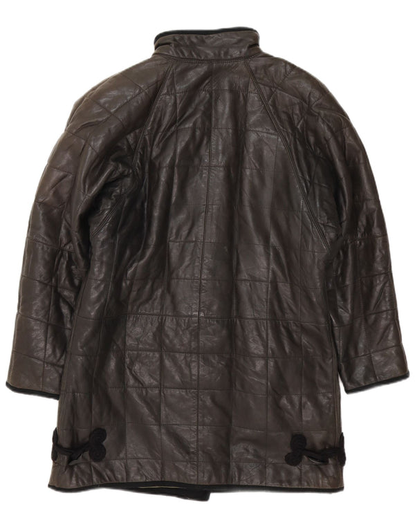 Cappotto in pelle imbottito da donna vintage UK 12 medio nero