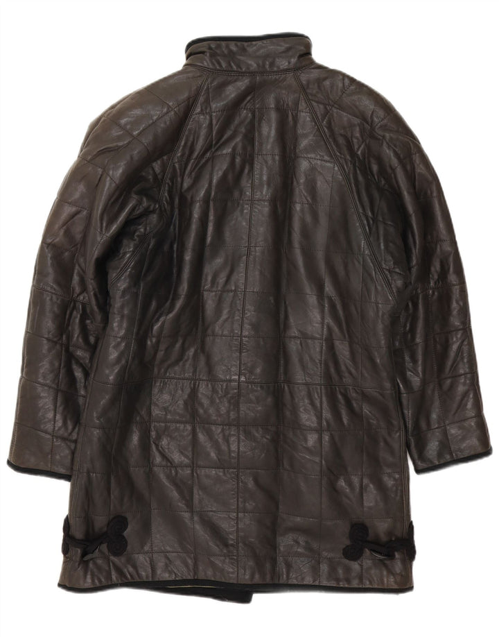 Cappotto in pelle imbottito da donna vintage UK 12 medio nero
