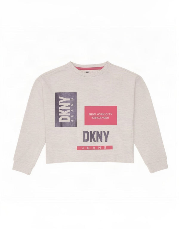 Felpa grafica per ragazze Dkny, maglione 3-4 anni, cotone grigio