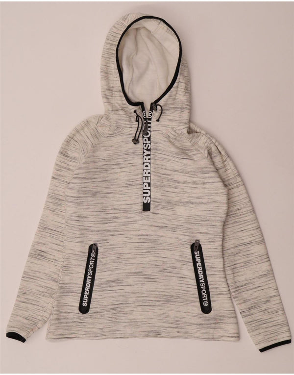 Maglione con cappuccio e zip grafica da donna Superdry UK 14 medio bianco chiazzato