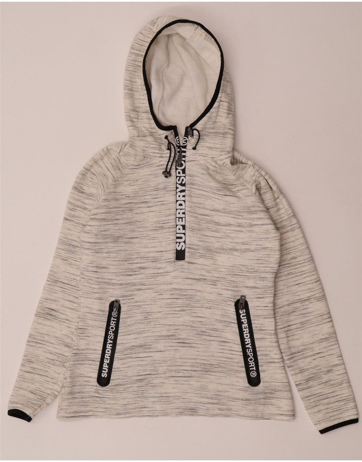 Maglione con cappuccio e zip grafica da donna Superdry UK 14 medio bianco chiazzato