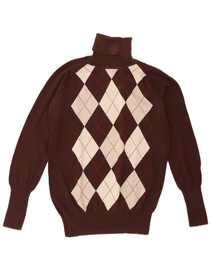 Maglione maglione a collo alto da donna Zara UK 14 grande marrone a rombi/diamante