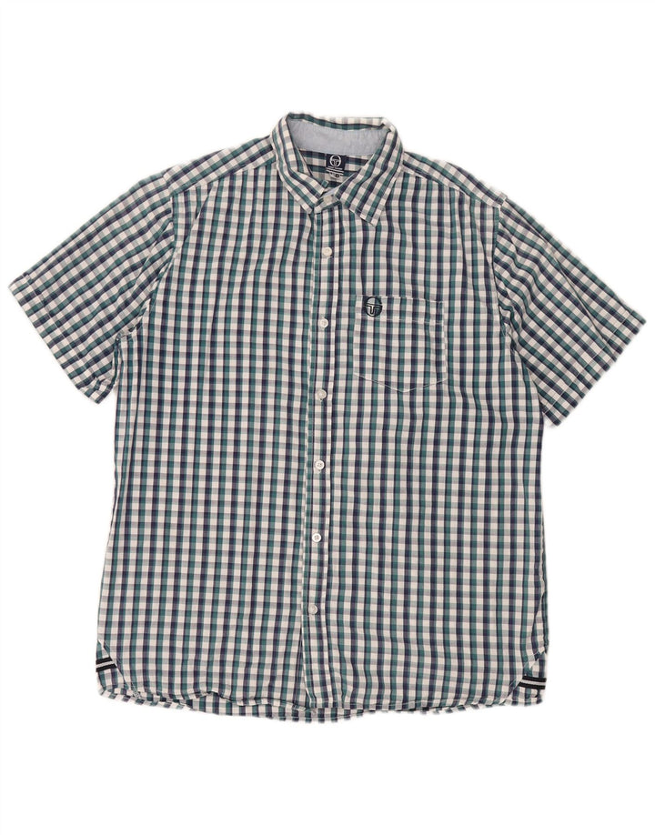 Camicia da uomo a maniche corte Sergio Tacchini grande in cotone a quadretti blu
