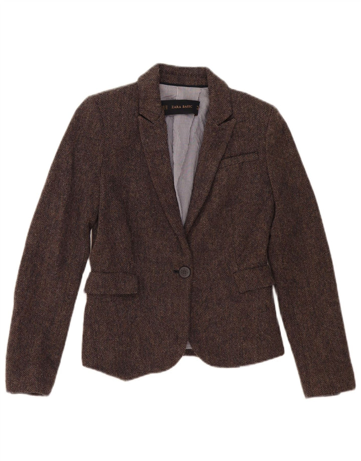 Giacca blazer a 1 bottone da donna Zara UK 6 XS marrone a spina di pesce