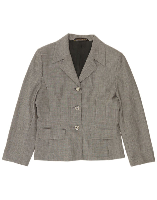 Giacca blazer a 3 bottoni Marks & Spencer da donna UK 14 grande pied de poule grigio