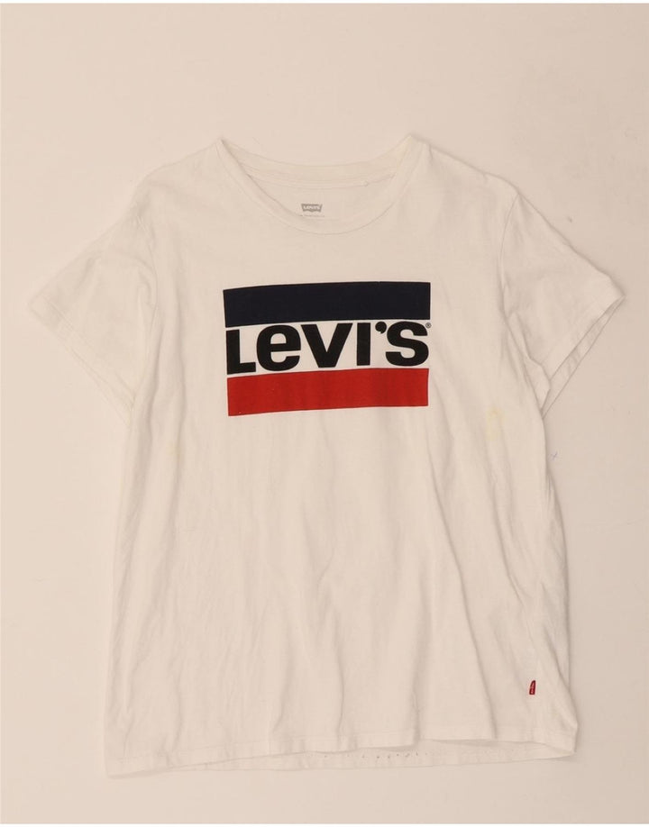 LEVI'S Womens Graphic T-Shirt Top UK 16 Large White Vintage Levi's and Second-Hand Levi's from Messina Hembry 