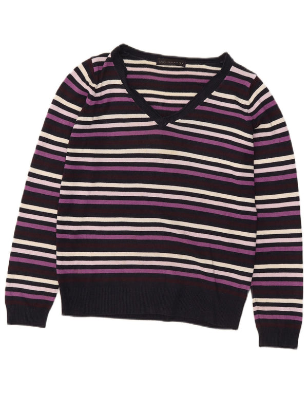 Maglione da donna con scollo a V Marks & Spencer UK 10 piccolo a righe viola
