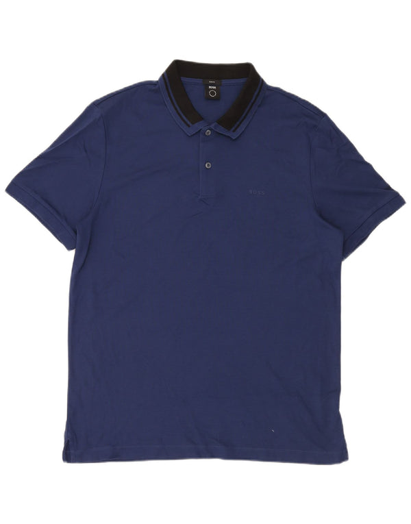 Polo Hugo Boss da uomo slim fit XL in cotone color block blu navy